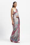 Buy_Satya Paul_Grey Silk Satin Embellished Geometric Fractal Bloom Saree With Running Blouse _Online_at_Aza_Fashions