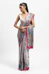 Shop_Satya Paul_Grey Silk Satin Embellished Geometric Fractal Bloom Saree With Running Blouse _Online_at_Aza_Fashions