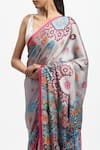 Satya Paul_Grey Silk Satin Embellished Geometric Fractal Bloom Saree With Running Blouse _at_Aza_Fashions