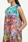 Satya Paul_Yellow Satin Printed Floral Round Mosaic Inc Short Dress _at_Aza_Fashions