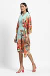 Satya Paul_Green Crepe Printed Floral V Neck Medieval Meadow Kaftan _Online_at_Aza_Fashions