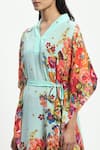 Satya Paul_Green Crepe Printed Floral V Neck Medieval Meadow Kaftan _at_Aza_Fashions