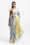 Buy_Satya Paul_Grey Silk Satin Printed Floral Breeze Saree With Running Blouse _at_Aza_Fashions