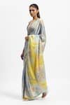 Satya Paul_Grey Silk Satin Printed Floral Breeze Saree With Running Blouse _Online_at_Aza_Fashions