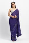 Buy_Satya Paul_Purple Viscose Georgette Crystal Floral Saree With Running Blouse Piece _at_Aza_Fashions