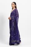 Satya Paul_Purple Viscose Georgette Crystal Floral Saree With Running Blouse Piece _Online_at_Aza_Fashions