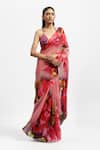 Buy_Satya Paul_Pink Silk Chiffon Printed A Happy Feeling Saree With Running Blouse Piece _at_Aza_Fashions