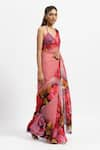 Buy_Satya Paul_Pink Silk Chiffon Printed A Happy Feeling Saree With Running Blouse Piece _Online_at_Aza_Fashions