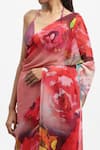 Satya Paul_Pink Silk Chiffon Printed A Happy Feeling Saree With Running Blouse Piece _at_Aza_Fashions