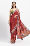 Buy_Satya Paul_Red Silk Crepe Printed Rose Bloom Seeing Saree With Running Blouse Piece _at_Aza_Fashions