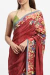 Shop_Satya Paul_Red Silk Crepe Printed Rose Bloom Seeing Saree With Running Blouse Piece _Online_at_Aza_Fashions