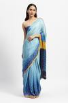 Buy_Satya Paul_Blue Silk Satin Printed Geometric Baby Genius Saree With Running Blouse Piece _at_Aza_Fashions