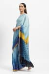 Satya Paul_Blue Silk Satin Printed Geometric Baby Genius Saree With Running Blouse Piece _Online_at_Aza_Fashions