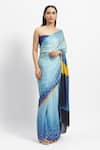 Shop_Satya Paul_Blue Silk Satin Printed Geometric Baby Genius Saree With Running Blouse Piece _Online_at_Aza_Fashions