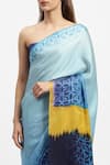 Satya Paul_Blue Silk Satin Printed Geometric Baby Genius Saree With Running Blouse Piece _at_Aza_Fashions