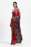 Satya Paul_Red Silk Satin Printed Dahlia Dreams Saree With Running Blouse Piece _Online_at_Aza_Fashions