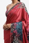 Satya Paul_Red Silk Satin Printed Dahlia Dreams Saree With Running Blouse Piece _at_Aza_Fashions