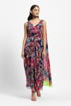 Buy_Satya Paul_Blue Chiffon Printed Floral V-neck The One Dress _at_Aza_Fashions