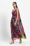 Satya Paul_Blue Chiffon Printed Floral V-neck The One Dress _Online_at_Aza_Fashions