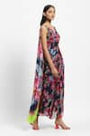 Buy_Satya Paul_Blue Chiffon Printed Floral V-neck The One Dress _Online_at_Aza_Fashions