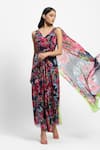 Shop_Satya Paul_Blue Chiffon Printed Floral V-neck The One Dress _Online_at_Aza_Fashions