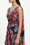 Satya Paul_Blue Chiffon Printed Floral V-neck The One Dress _at_Aza_Fashions