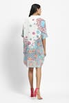 Shop_Satya Paul_White Linen Printed Geometric Mosaic Mandarin Collar Pinwheels And Peonies Tunic _at_Aza_Fashions