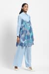 Shop_Satya Paul_Blue Linen Printed Scenic Shirt Collar Sunder Skies Kurta _Online_at_Aza_Fashions