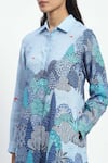 Buy_Satya Paul_Blue Linen Printed Scenic Shirt Collar Sunder Skies Kurta 