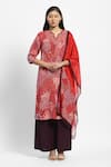 Buy_Satya Paul_Red Crepe Printed Nature Notched Noor Kurta With Flared Pant _at_Aza_Fashions