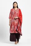 Shop_Satya Paul_Red Crepe Printed Nature Notched Noor Kurta With Flared Pant _Online_at_Aza_Fashions