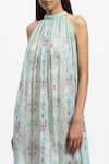 Shop_Satya Paul_Green Chiffon Printed Pomegranatee Halter Neck Poms Of Powder Dress _Online_at_Aza_Fashions