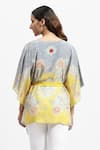 Shop_Satya Paul_Grey Silk Crepe Printed Floral V Neck Sunspot Kaftan _at_Aza_Fashions