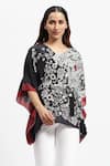 Satya Paul_Black Silk Crepe Printed Blooming V Neck Night Kaftan _Online_at_Aza_Fashions