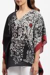 Satya Paul_Black Silk Crepe Printed Blooming V Neck Night Kaftan _at_Aza_Fashions