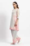 Buy_Satya Paul_Pink Linen Embellished Floral Lace Round Paradise Kurta And Flared Pant Set _Online_at_Aza_Fashions