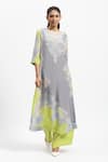 Buy_Satya Paul_Grey Silk Crepe Embellished Bandhani Round Grace Lace Kurta And Flared Pant Set _at_Aza_Fashions