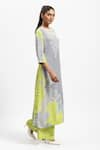 Buy_Satya Paul_Grey Silk Crepe Embellished Bandhani Round Grace Lace Kurta And Flared Pant Set _Online_at_Aza_Fashions