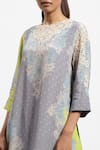 Shop_Satya Paul_Grey Silk Crepe Embellished Bandhani Round Grace Lace Kurta And Flared Pant Set _Online_at_Aza_Fashions