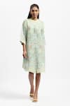 Buy_Satya Paul_Green Linen Printed Floral Mandarin Collar Summer In Shimla Tunic _at_Aza_Fashions