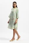 Satya Paul_Green Linen Printed Floral Mandarin Collar Summer In Shimla Tunic _Online_at_Aza_Fashions