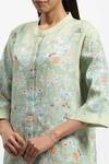 Shop_Satya Paul_Green Linen Printed Floral Mandarin Collar Summer In Shimla Tunic _Online_at_Aza_Fashions