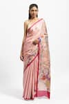 Buy_Satya Paul_Pink Silk Satin Printed Garden Best Buds Saree With Running Blouse _at_Aza_Fashions