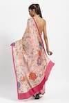 Shop_Satya Paul_Pink Silk Satin Printed Garden Best Buds Saree With Running Blouse _at_Aza_Fashions