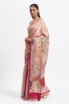 Satya Paul_Pink Silk Satin Printed Garden Best Buds Saree With Running Blouse _Online_at_Aza_Fashions