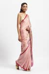 Buy_Satya Paul_Pink Silk Satin Printed Garden Best Buds Saree With Running Blouse _Online_at_Aza_Fashions