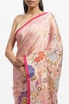 Shop_Satya Paul_Pink Silk Satin Printed Garden Best Buds Saree With Running Blouse _Online_at_Aza_Fashions