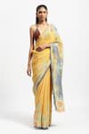 Buy_Satya Paul_Yellow Silk Crepe Printed Flower Lemon Love Saree With Running Blouse _at_Aza_Fashions