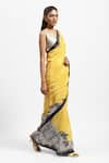 Buy_Satya Paul_Yellow Silk Satin Printed Floral Border Saree With Running Blouse _Online_at_Aza_Fashions