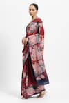 Satya Paul_Red Silk Crepe Printed Rose Stolen Dessert Saree With Running Blouse _Online_at_Aza_Fashions